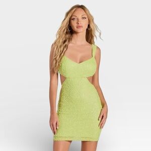 Windsor Sequin Beaded Mini Vibrant Lime Backless Dress SMALL NWT